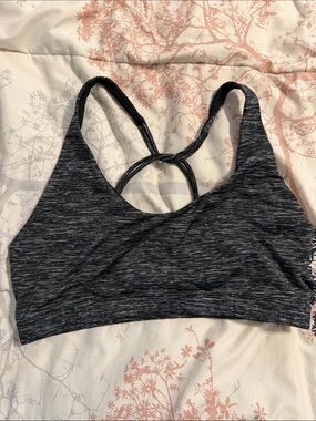 Balance Collection Heathered Black Sports Bra with Twist Back